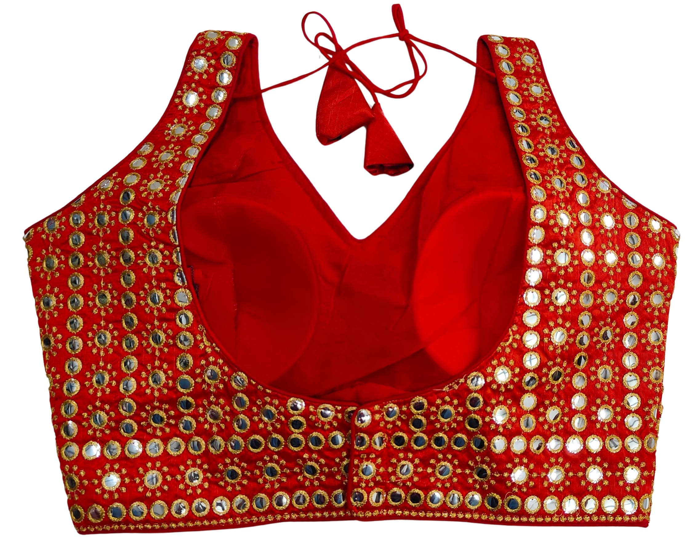 Pujia Mills Womens Readymade Blouse Sleeveless Blouse Embroidery jari Work Mirror Blouse Handwork Readymade Saree Blouse for Wo