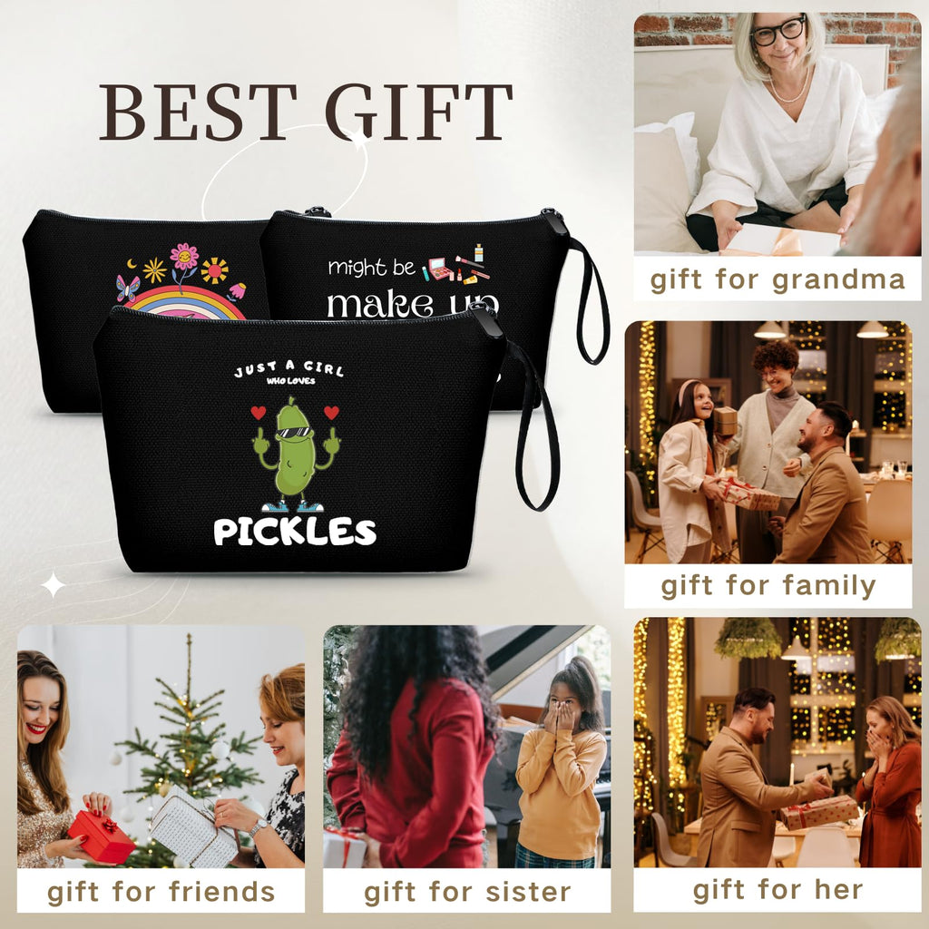 SEAMOON Birthday Gifts for Friends Female, Pickle Gifts, Black Makeup Bag, Friendship Gifts for Women,Fun Gifts for Women,Daught