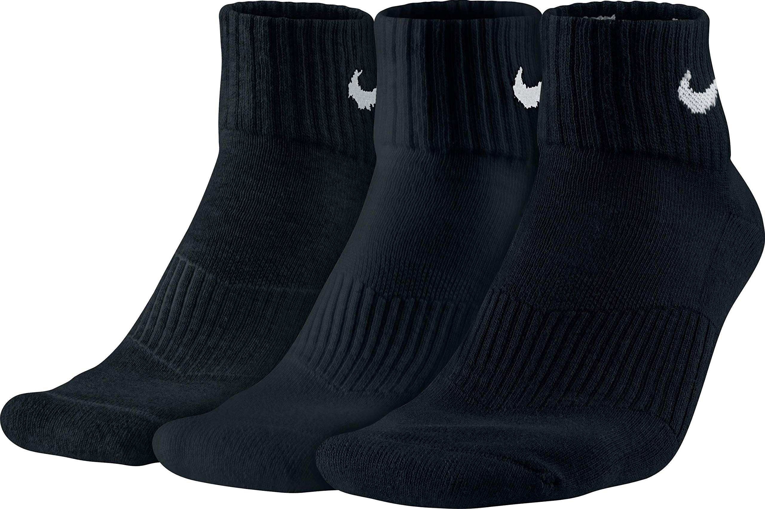 NIKE Unisex Performance Cushion Quarter Training Socks (3 Pairs), Black/White, Medium