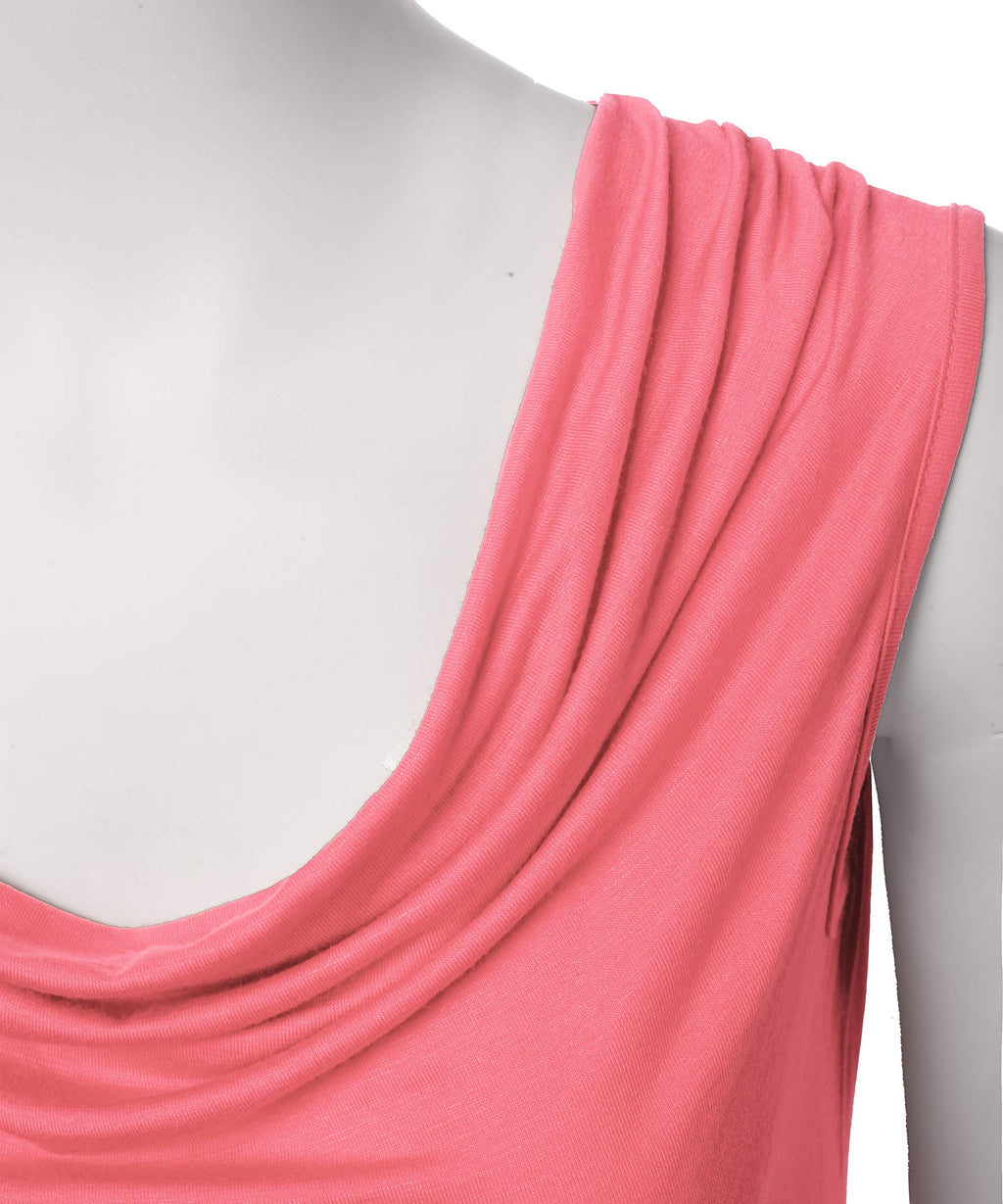 FASHIONOLIC Women's Cowl Neck Ruched Draped Sleeveless Stretchy Blouse Casual Tank Top (Made in USA) (PHI419) Coral L