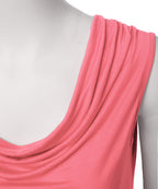 FASHIONOLIC Women's Cowl Neck Ruched Draped Sleeveless Stretchy Blouse Casual Tank Top (Made in USA) (PHI419) Coral L