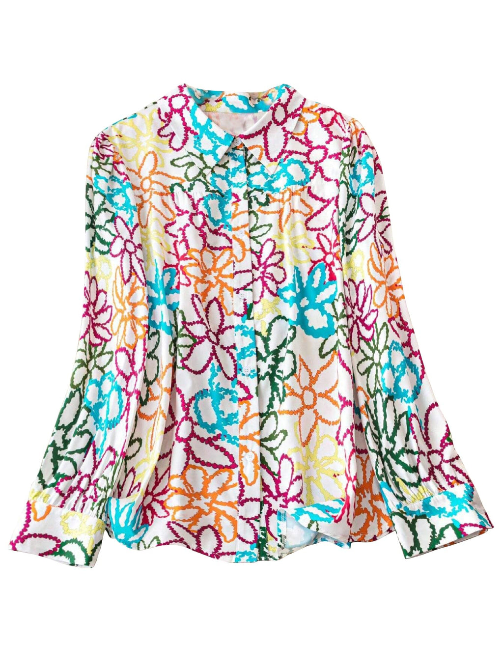 Shasmi Girls & Womens Solid White Colorful Casual Fit Lapel Cardigan Shirt Colorful Flower Printed Long Sleeve Shawl Collared 