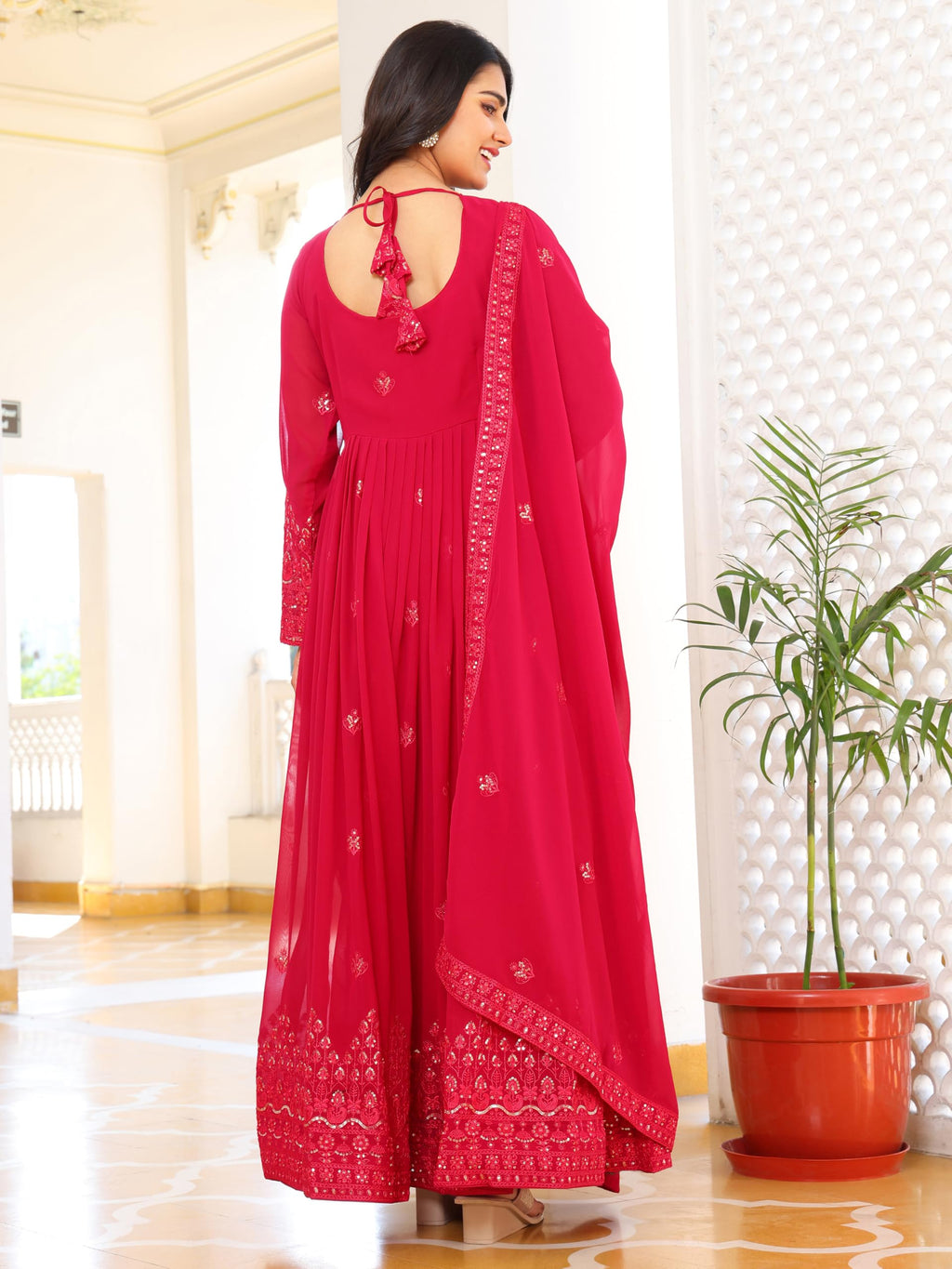 Fashion Basket Georgette Anarkali Kurta Set For Women Pink