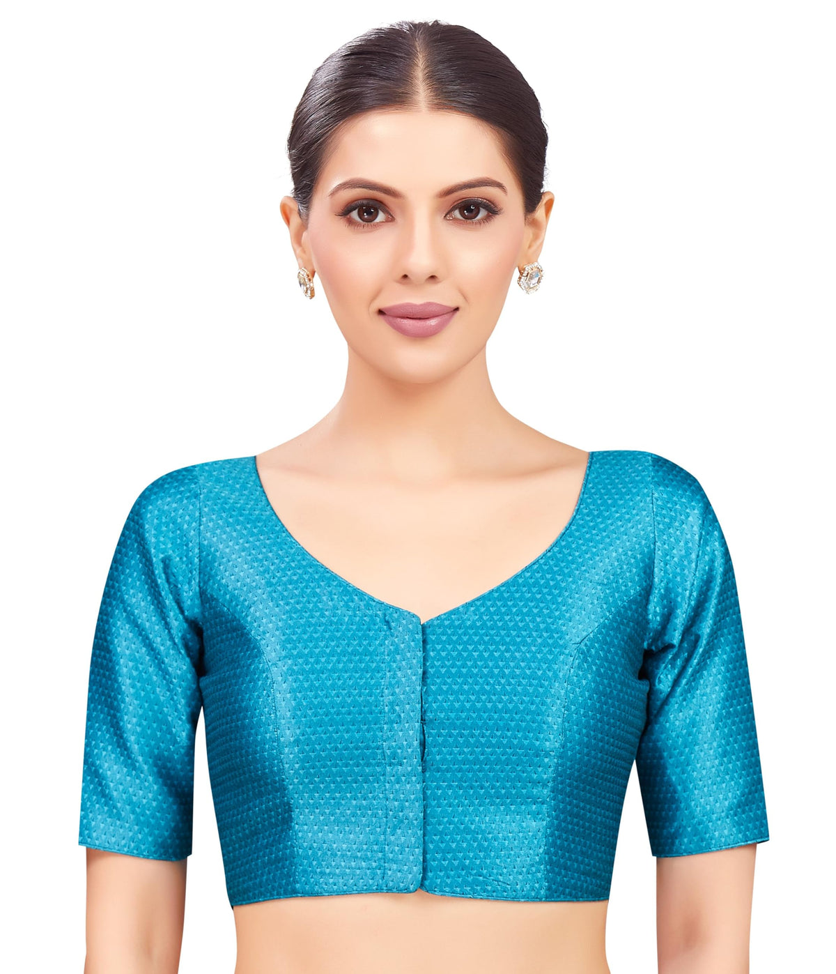 Studio Shringaar WomenS Resham Brocade Readymade Saree Blouse(Firozi, 44), Elbow Length Sleeves 44