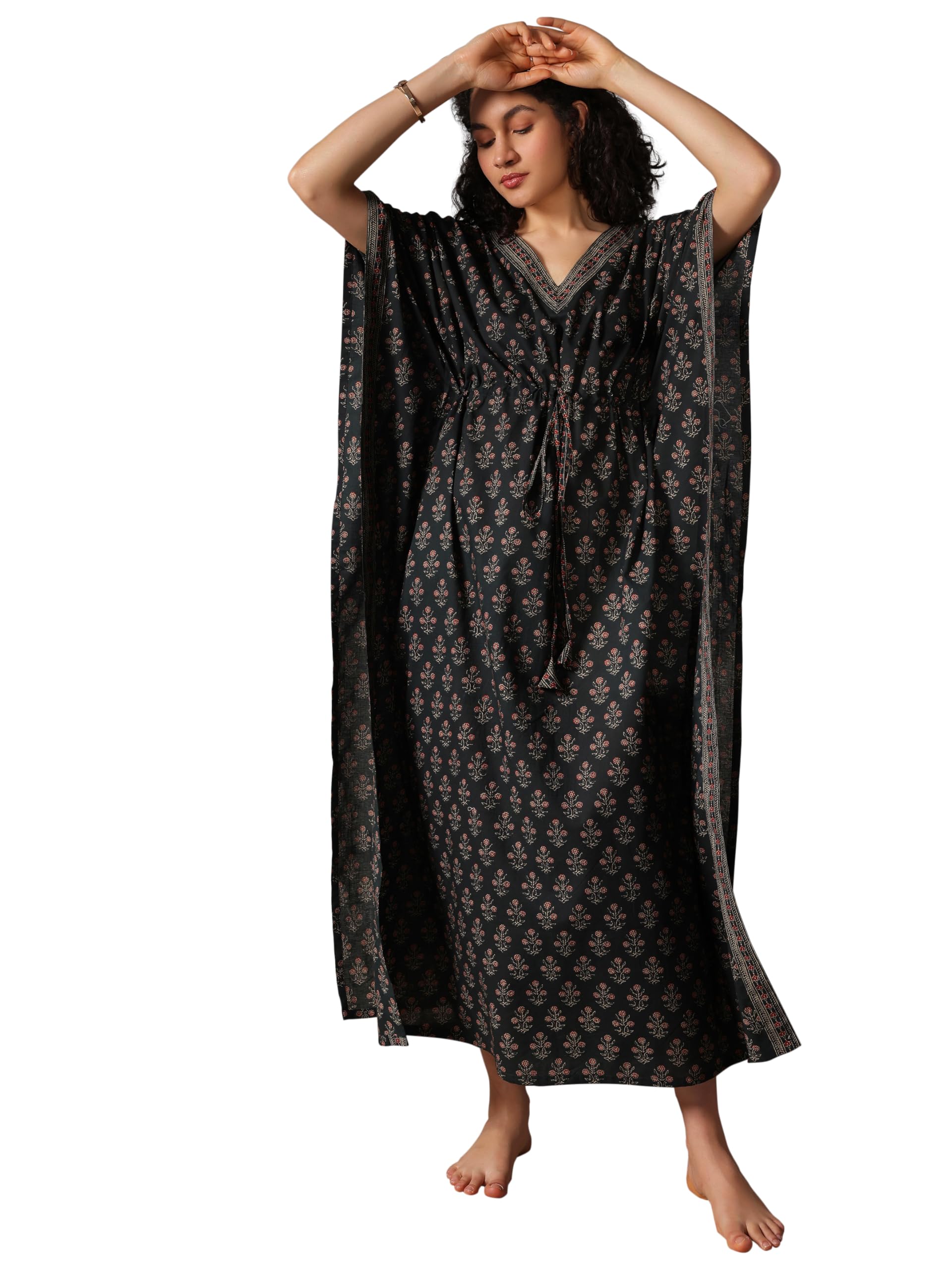 Libas WomenS Cotton Maxi Night Dress (50305_Dark Green_Onesize)