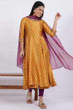 W For Woman WomenS Polyester Floral Kurta, Tight & Dupatta (23Auws19875-122304_Mustard