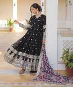 Fashion Basket Georgette Embroidered Dress For Women Black