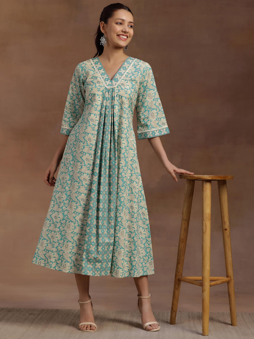 Libas WomenS Cotton Fit And Flare Midi Dress (29115O Blue