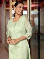 Libas WomenS Chanderi Silk Woven Design Straight Kurta (37038_Green