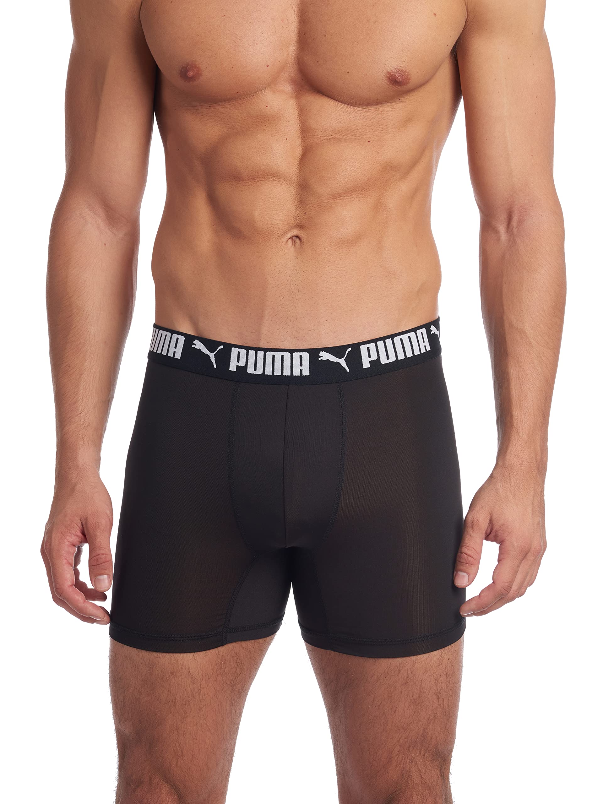 PUMA Men's 3 Pack Athletic Fit Boxer Briefs, Black, Small