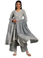 Libas Womens Printed Cotton A-Line Kurta With Palazzos And Dupatta