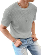 Noble Monk MenS Solid Regular Fit T-Shirt (T1116_Model_Cement Grey-1116