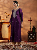 Libas WomenS Silk Embroidered Straight Kurta (58140Or_Burgundy