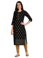 Flosive Women'S Crepe Printed Straight Kurta Mix Color (S, Black)