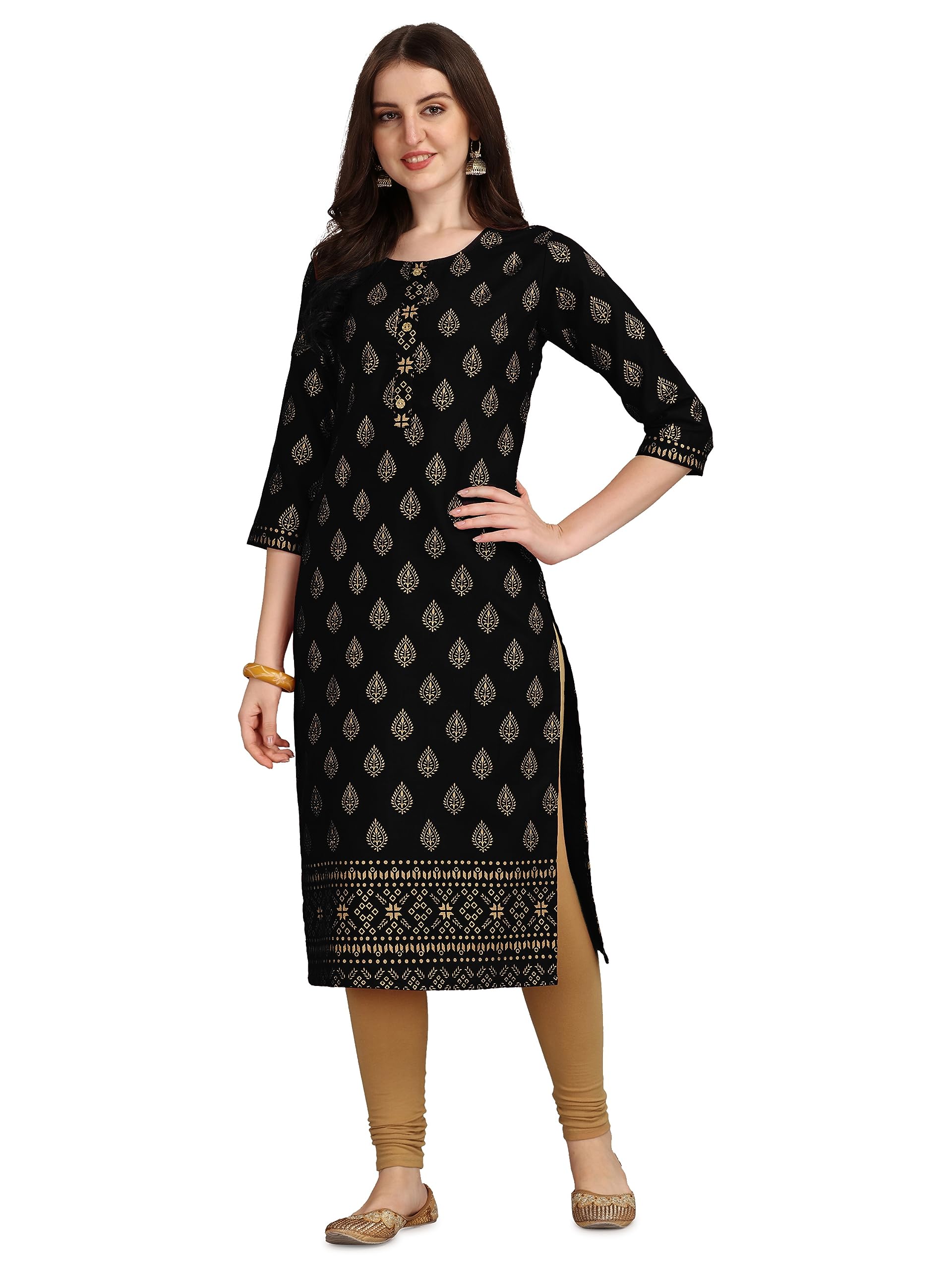 Flosive Women'S Crepe Printed Straight Kurta Mix Color (S, Black)