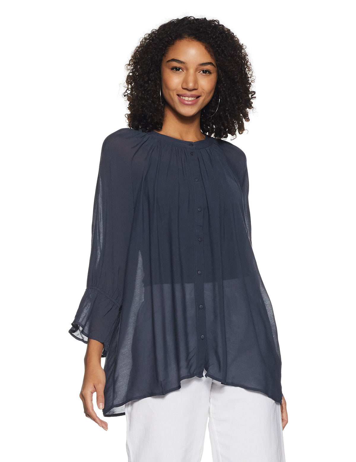 VERO MODA Womens Button Down Shirt (1950084003_Ombre Blue_S)