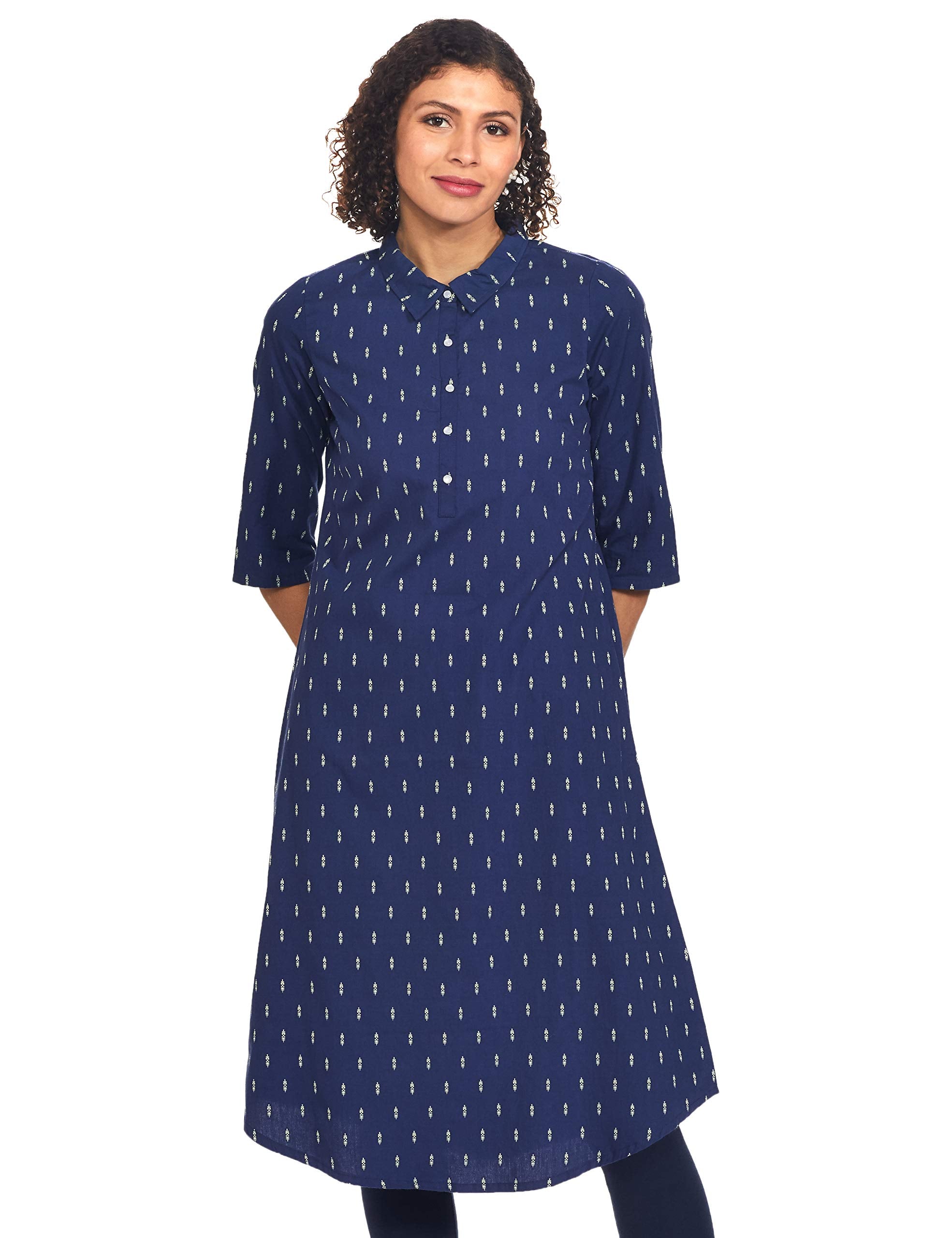 Aurelia Women'S Cotton A-Line Kurta (20Fea11505-700061_ Blue_ Medium)