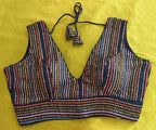 Pujia Mills Womens Sleeveless Readymade sabyasachi Pattern V Neck Blouse Embroidery Work with Sequence Blouse Indian Ethnic wea