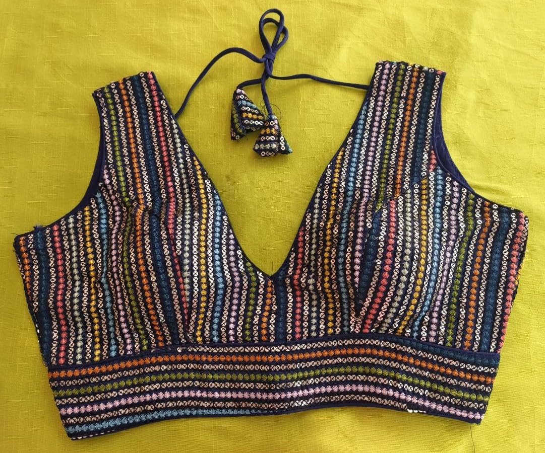 Pujia Mills Womens Sleeveless Readymade sabyasachi Pattern V Neck Blouse