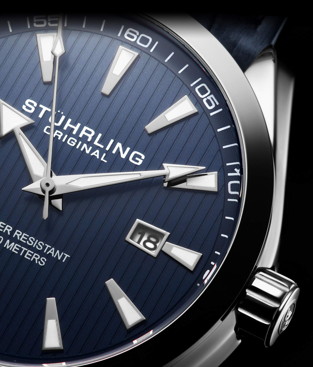 Stuhrling Original Blue Watch for Men Analog Watch Dial with Date - Stainless Steel Silver Bracelet, 3953 Mens Watch Collection