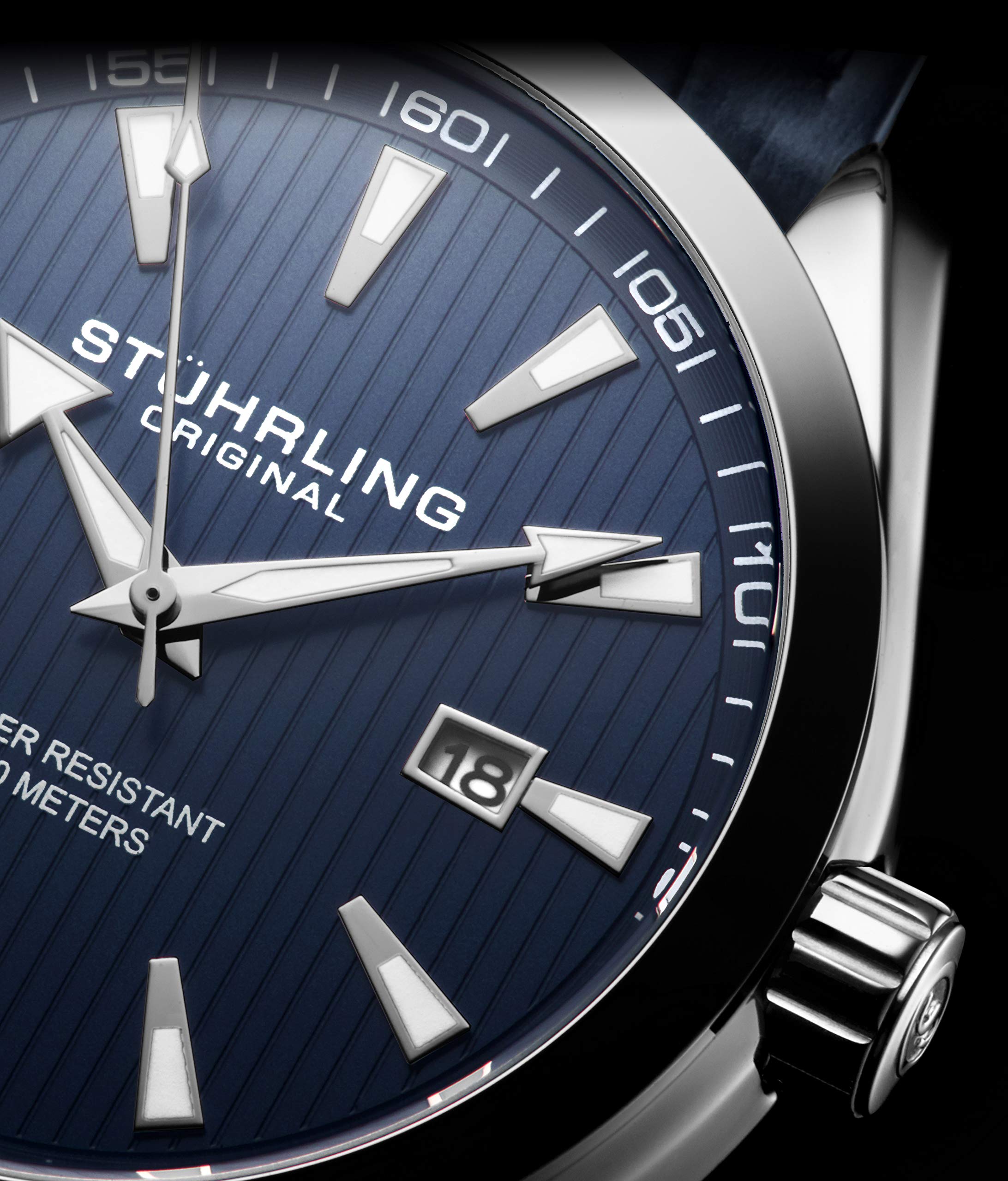 Stuhrling Original Blue Watch for Men Analog Watch Dial with Date - Stainless Steel Silver Bracelet, 3953 Mens Watch Collection