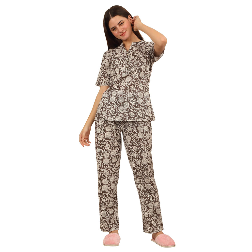 Sweet Dreams Women Printed Pyjama Set Coffee