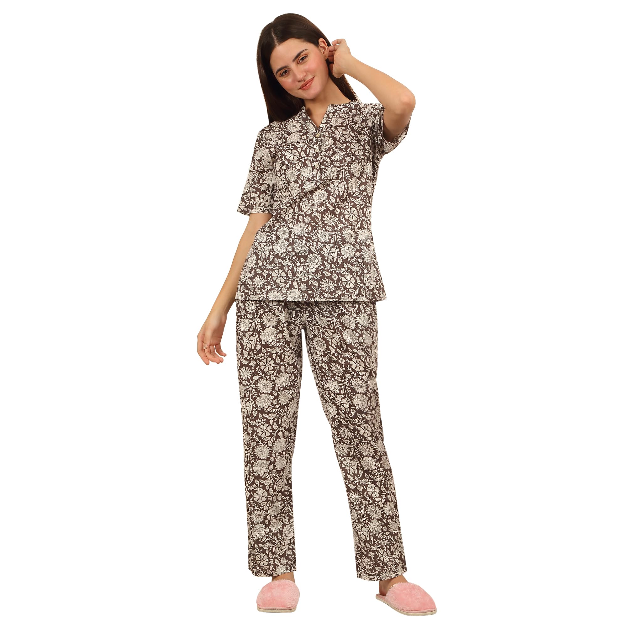 Sweet Dreams Women Printed Pyjama Set Coffee