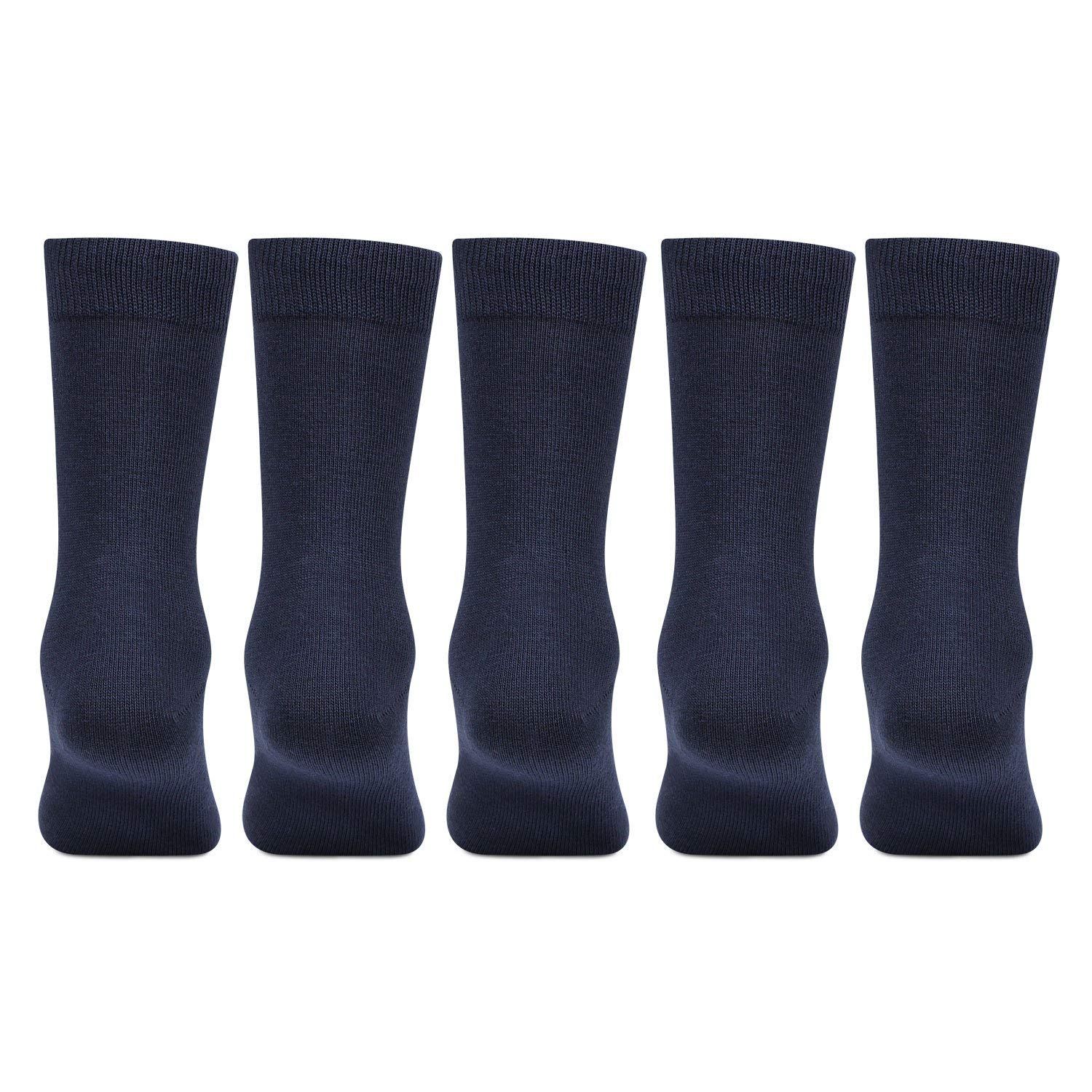 Kids Cotton Full length Plain Navy Color School Socks For Boys & Girls - Pack Of 5