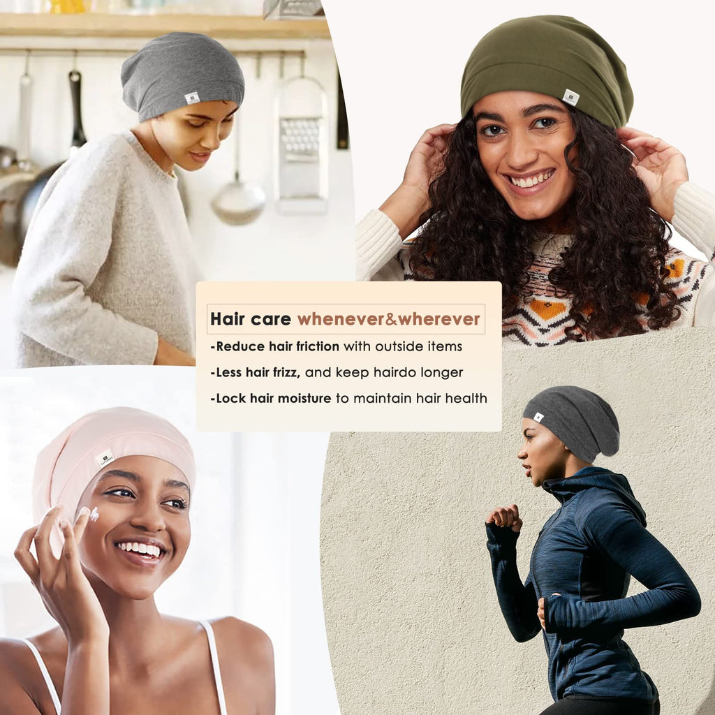 Yanibest 100% Mulberry Silk Lined Sleep Cap Christmas Silk Bonnet for Sleeping - Dark Black Hair Cover Bonnet for Natural Hair A