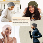 Yanibest 100% Mulberry Silk Lined Sleep Cap Christmas Silk Bonnet for Sleeping - Dark Black Hair Cover Bonnet for Natural Hair A