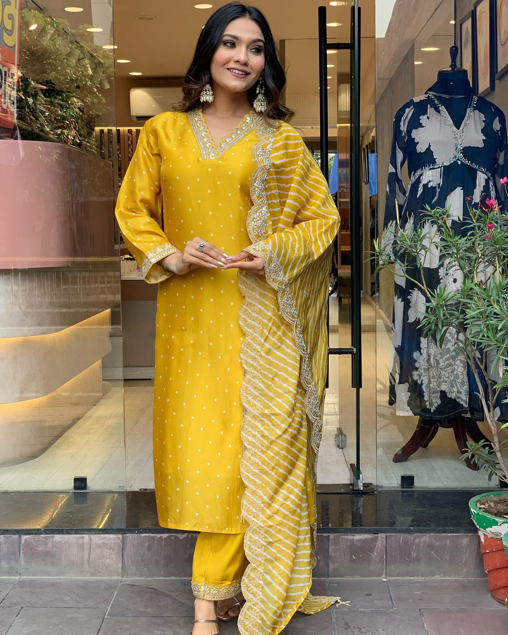 ANNI DESIGNER Women s Straight Printed Rayon Blend Kurta with Trousers and Dupatta