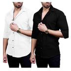 I Enterprise MenS Regular Fit Solid Soft Touch Cotton Casual Shirt Design With Spread Collar & Full Sleeve Pack Of 2_Color_Mult