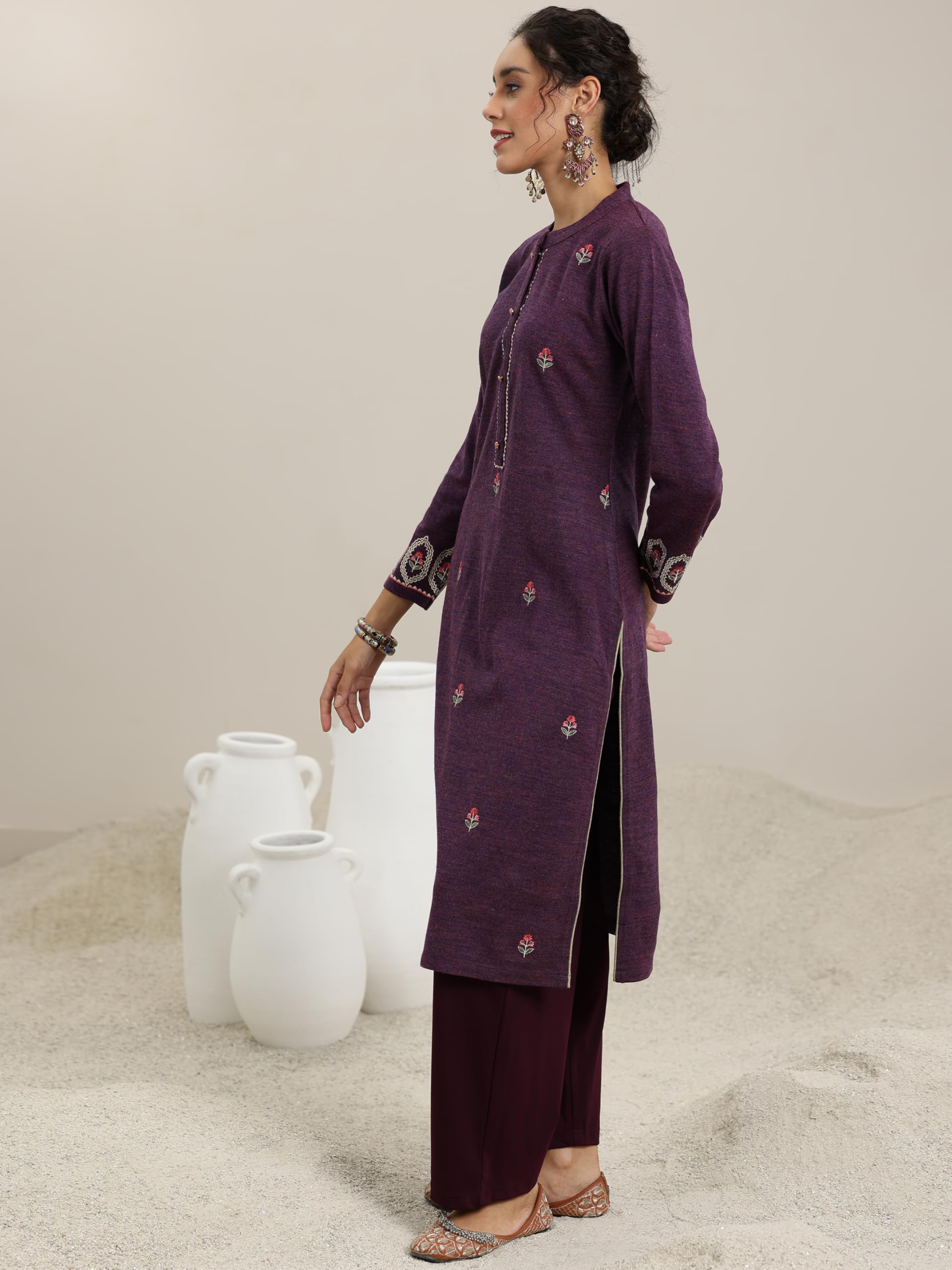 Libas Womens Wool Regular Kurta (58143W_Burgundy