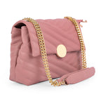 ADISA Womens Girls Quilted Cross Body Sling Bag with Gold Chain (SL5136) (Pink)