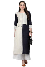 ANNI DESIGNER Women's Black & White Color Rayon Fancy Long Thread & Button Work Kurti(KUR190074-XXL_Black & White)