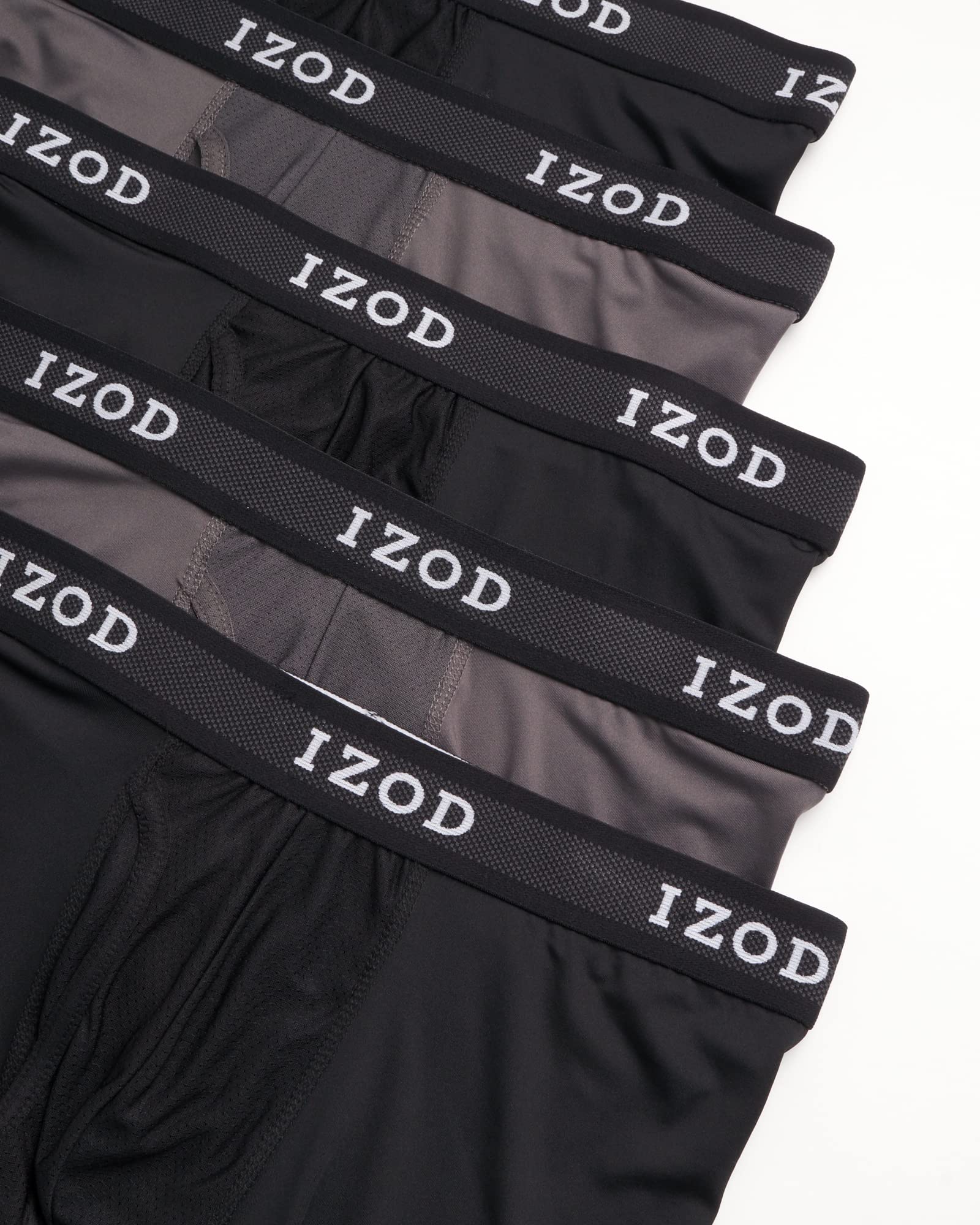 IZOD Men's Underwear - Performance Boxer Briefs with Mesh Functional Fly (5 Pack), Size Large, Black/Magnet/Black/Magnet/Black