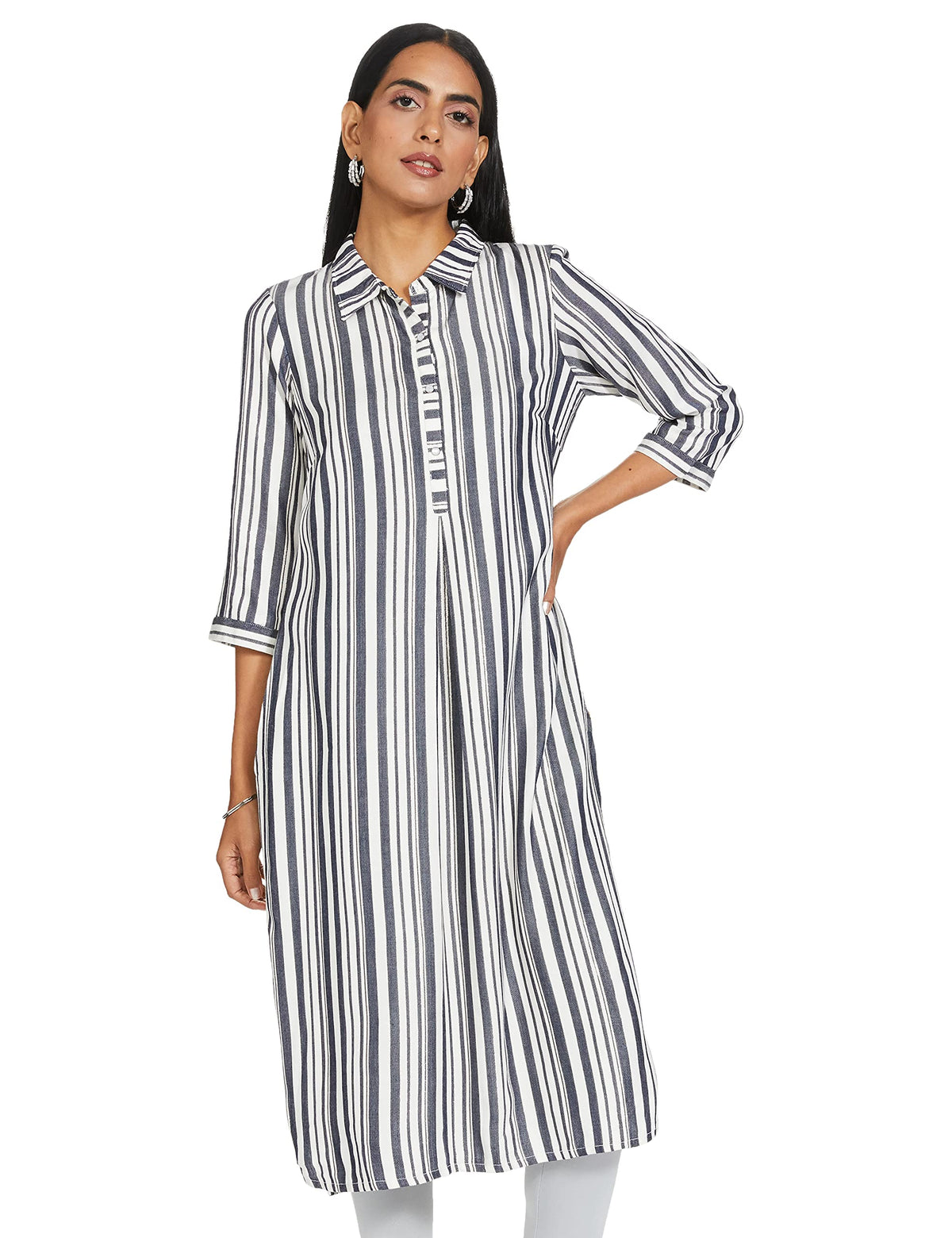 Aurelia WomenS Rayon Regular Regular Fit Kurta (21Fea11787-701530_Navy_S)