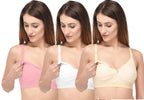 Fabme WomenS Cotton Non Padded Wire Free Maternity Bra Pink,Skin,White