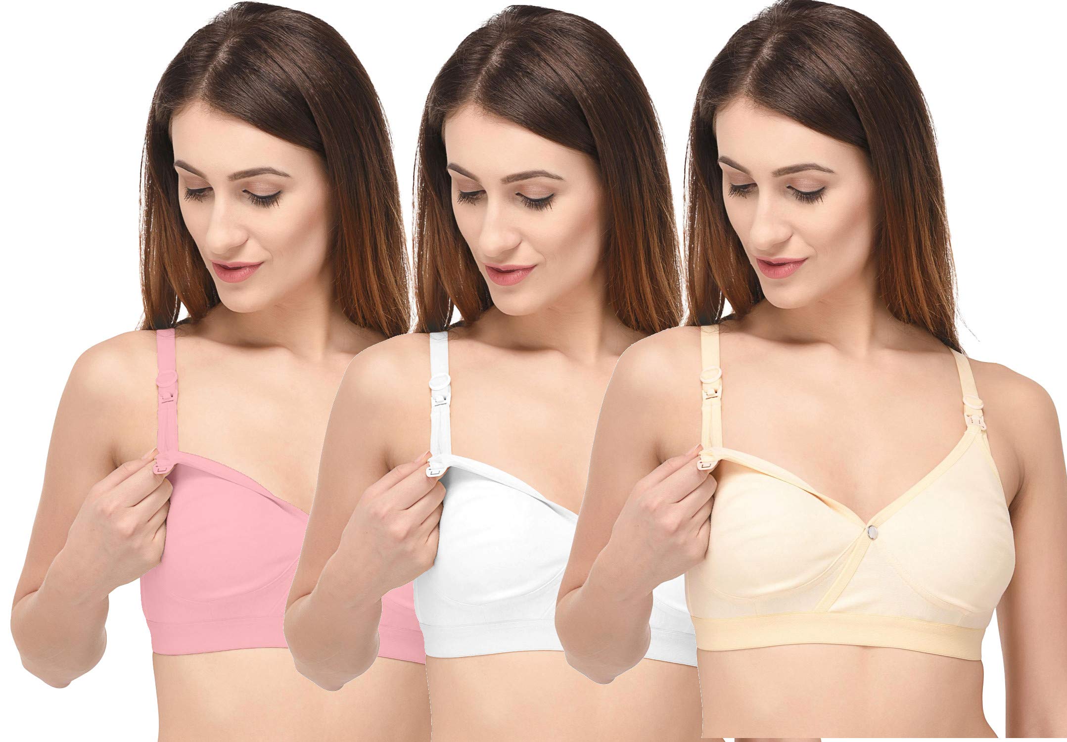 Fabme WomenS Cotton Non Padded Wire Free Maternity Bra Pink,Skin,White