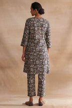 W For Woman Cotton Women Dark Handblock Print Slub Regular Kurta