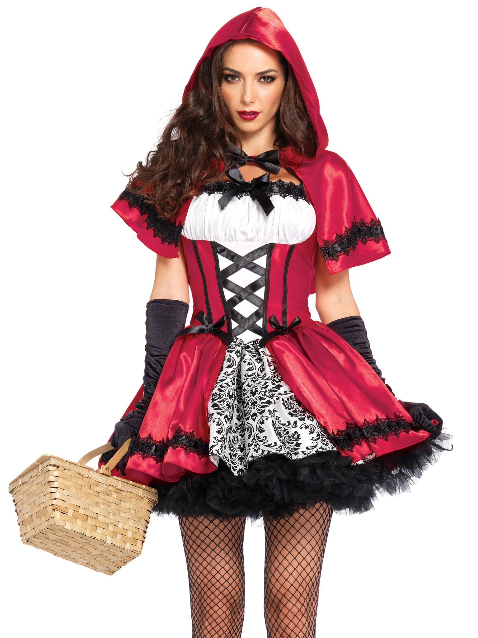 Leg Avenue 2 Piece Gothic Riding Costume Set-Sexy Hooded Cape and Peasant Dress for Women, Red/White, Medium