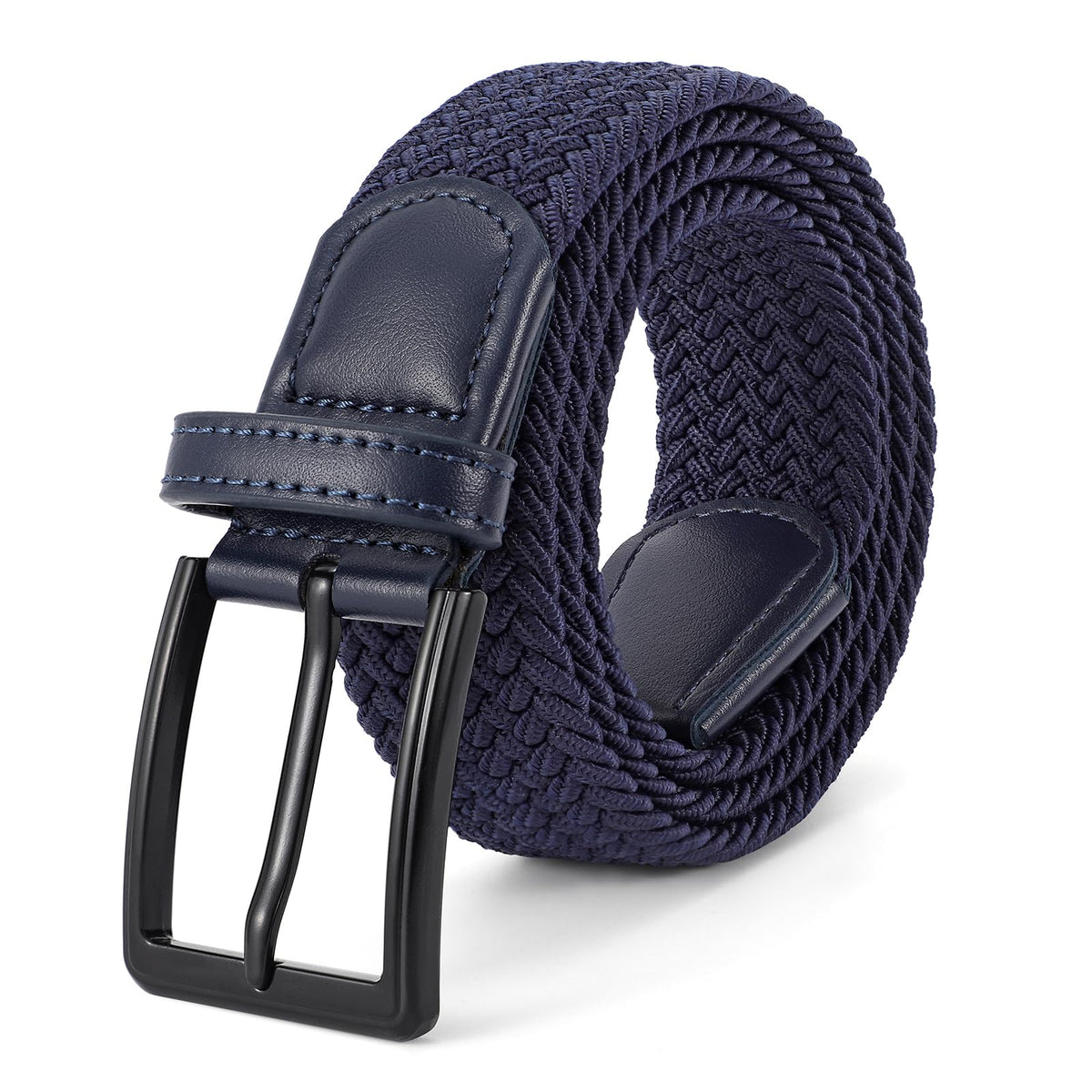 Elastic Braided Belt Mens Golf Belts NoHole Design Woven Belt For Golf, Navy Blue, For Waist 4348 43-48