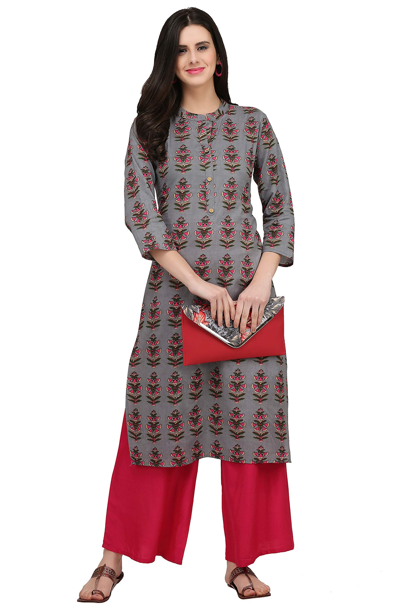 Gosriki Women'S Cotton Kurta (Kur190022-Xl_X-Large_Grey)