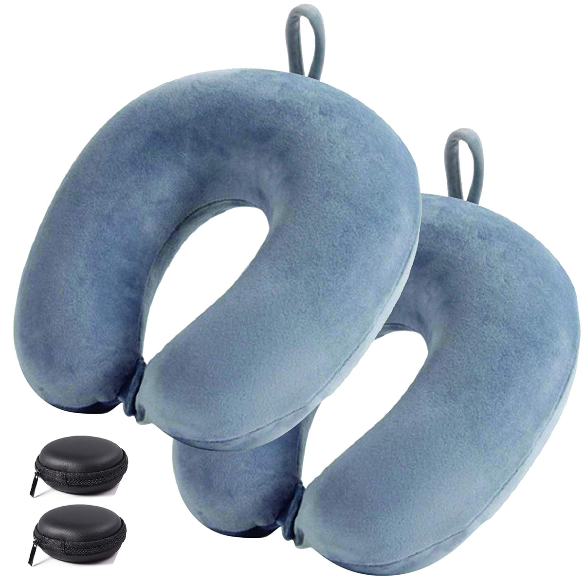 Travel 360 Memory Foam Neckpillow Grey Colour Velvet Pack Of 2 + 2 Earphone Case 20