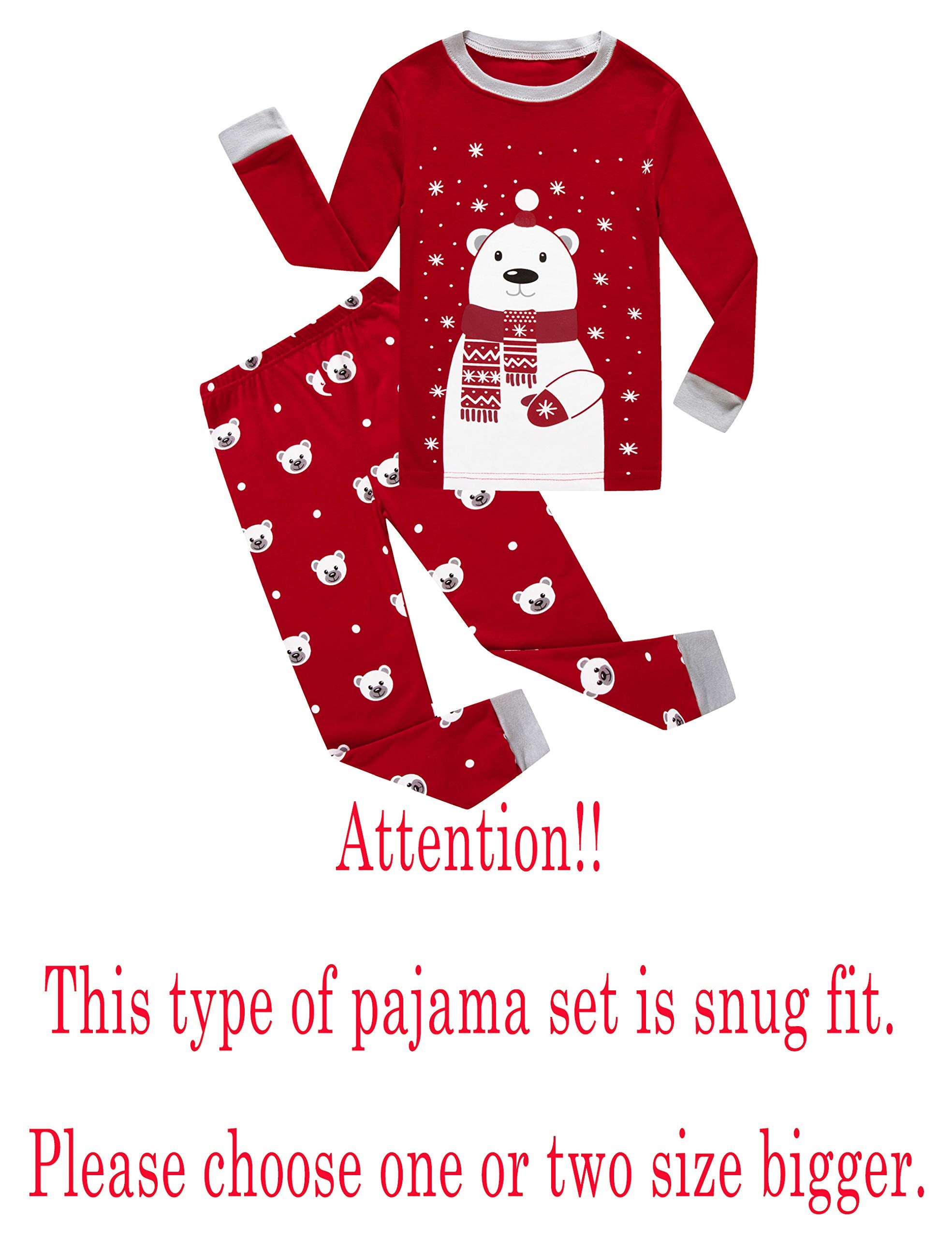 Family Feeling Little Girls Boys Long Sleeve Christmas Pajamas Sets 100% Cotton Pyjamas Toddler Kids Bear Pjs Size 3T Red