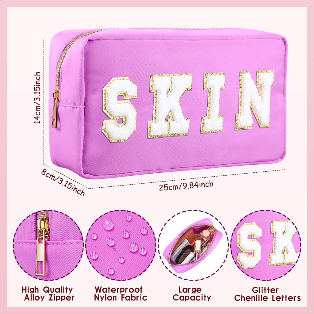 Remerry 4 Pcs Makeup Bag Travel Cosmetic Bag Organization Chenille Letter Toiletries Stuff Pouch Preppy Waterproof Bag Gift for