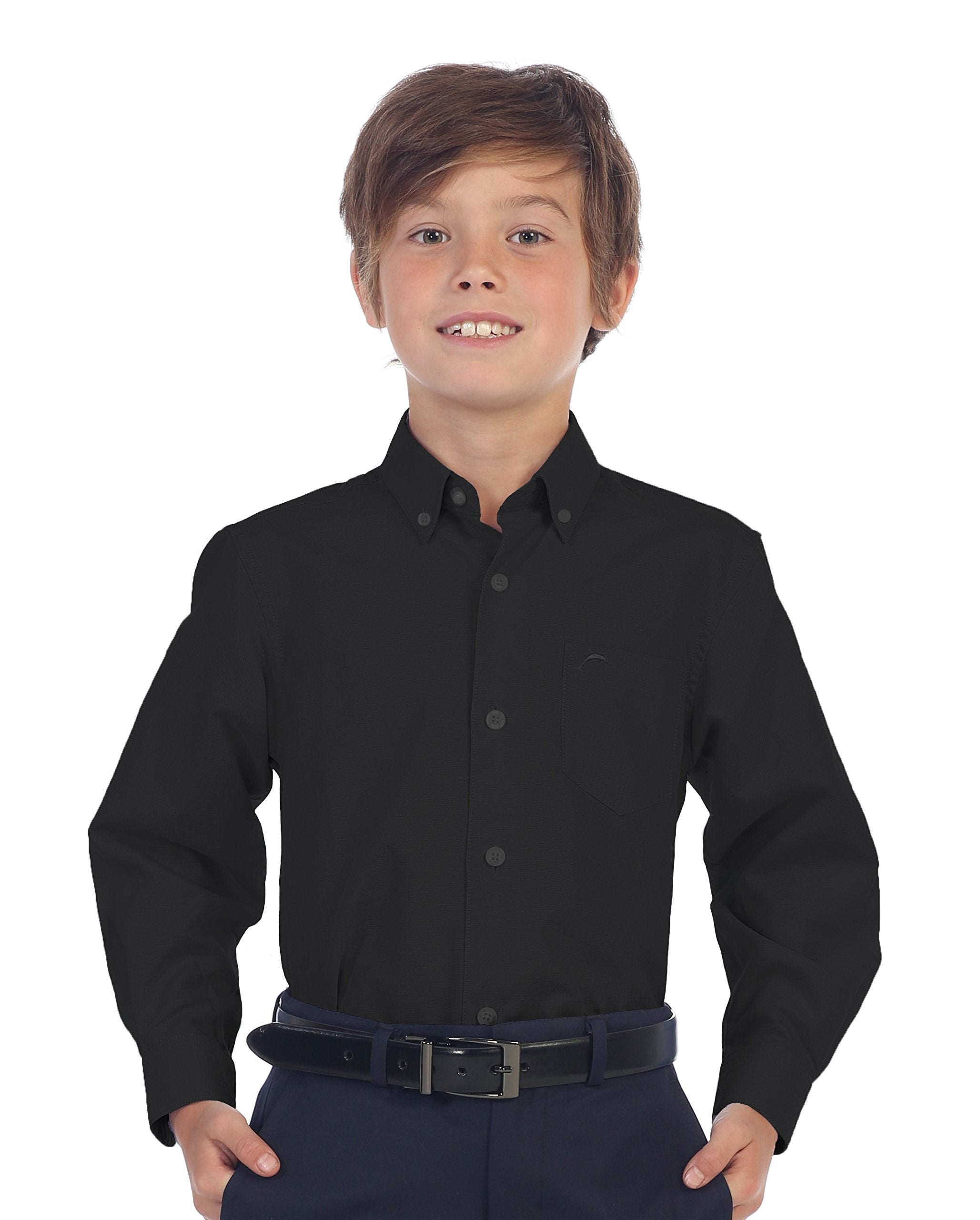 Gioberti Boy's Oxford Long Sleeve Dress Shirt, Black, Size 12
