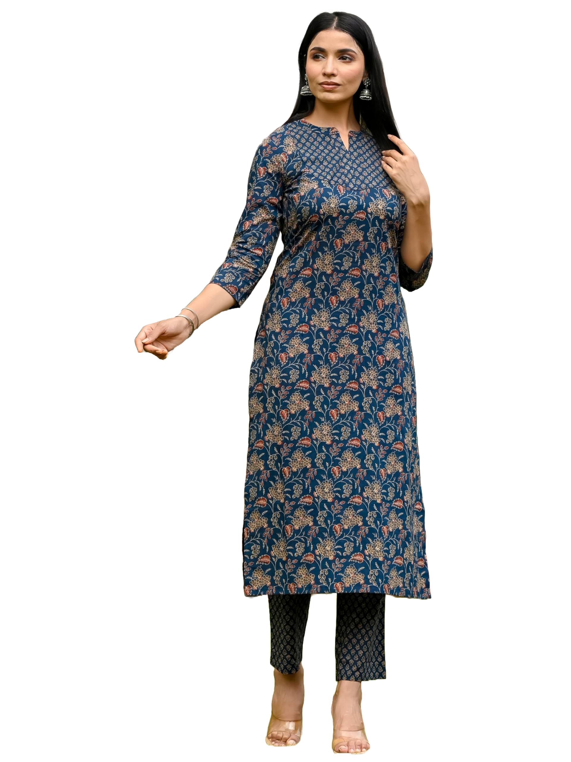 ANNI DESIGNER Womens Rayon Blend Straight Printed Kurta with Pant (OMMY Blue_L_Blue_Large)