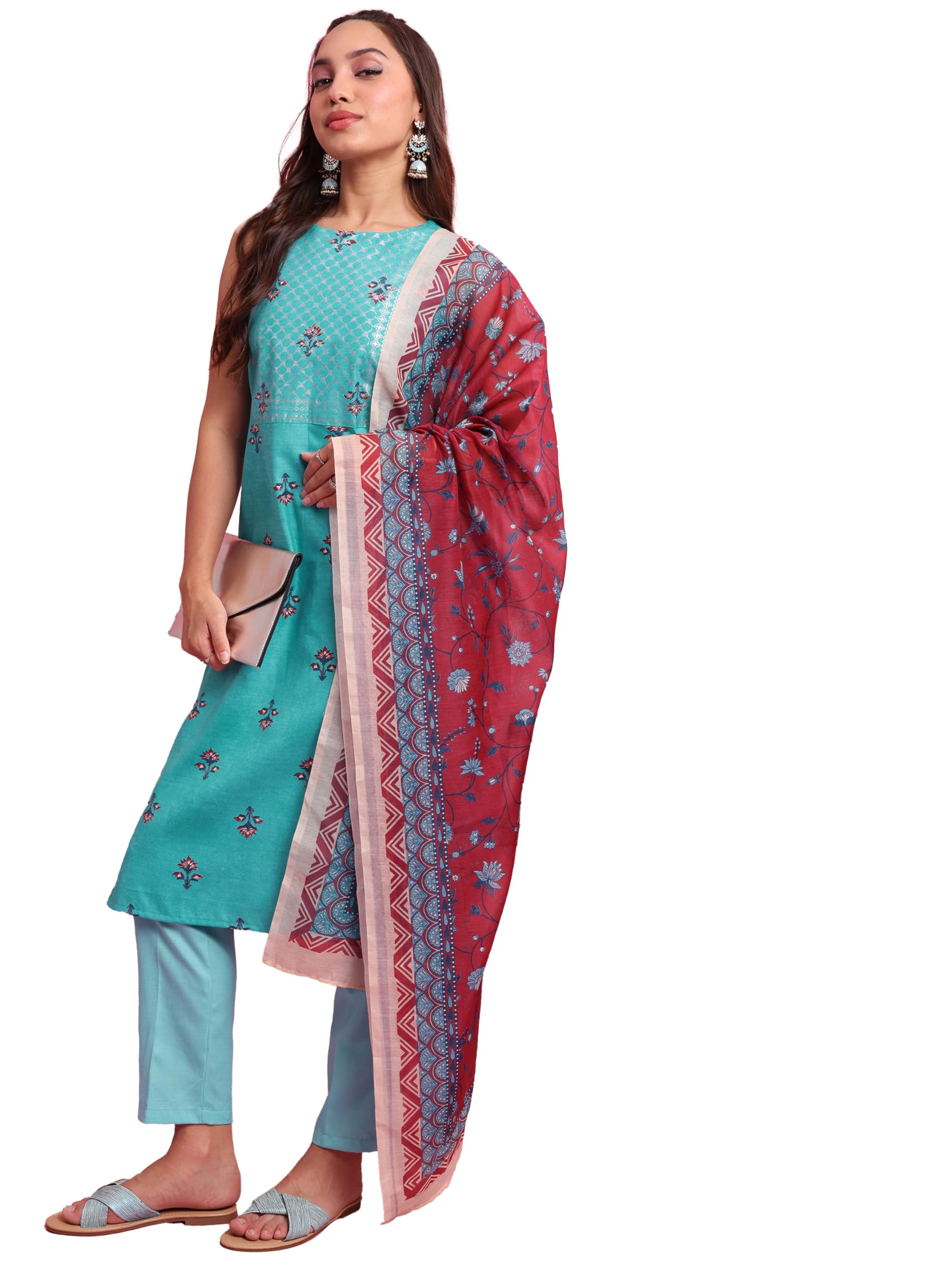 Ketch Womens Sleeveless Regular Fit Ethnic Set Khk3001065 Turquoise/Blue S