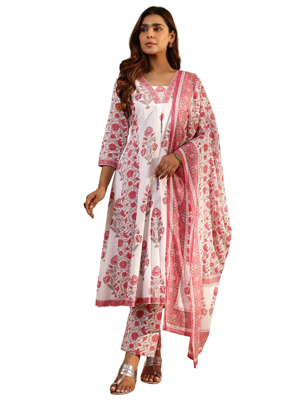 Libas Printed Cotton A-Line Kurta With Trouser And Dupatta-401675Xxl